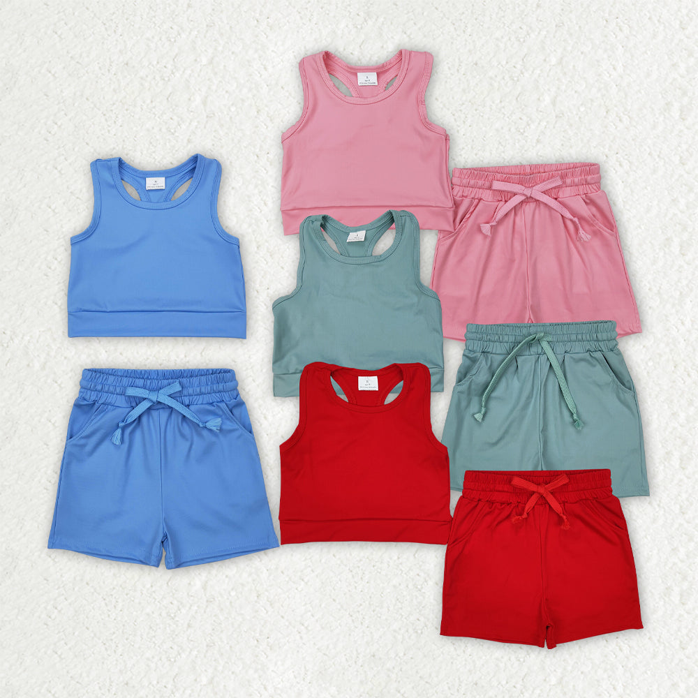 Baby girls dark pink two pieces active wear athletic summer yoga outfit