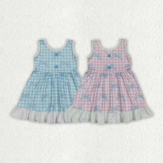 Blue bow design girls summer dress