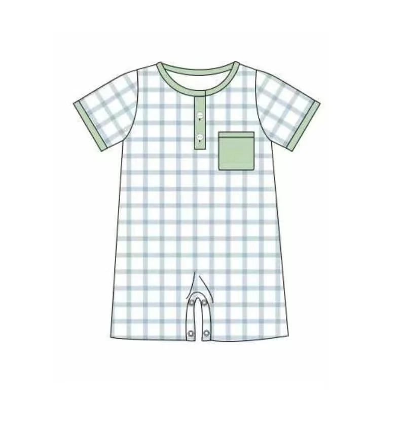 Toddle kids plaid design short sleeve romper