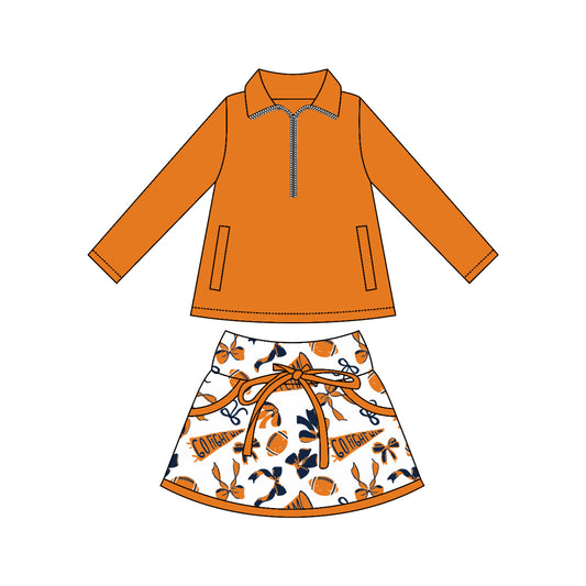 wholesale kids clothes custom orange team active wear design skirt matching outfit