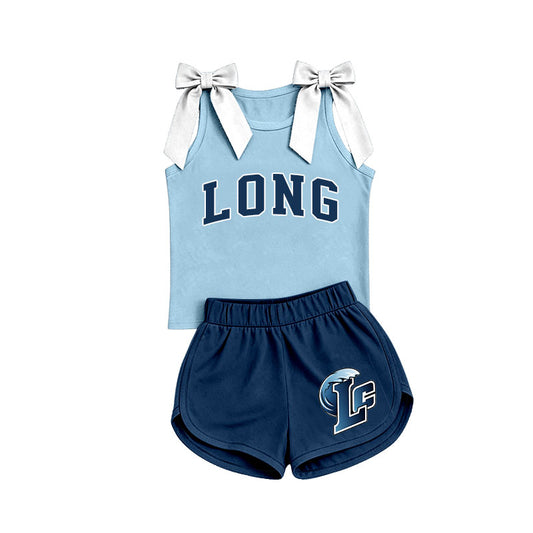 Custom team bow top matching shorts girls summer outfit