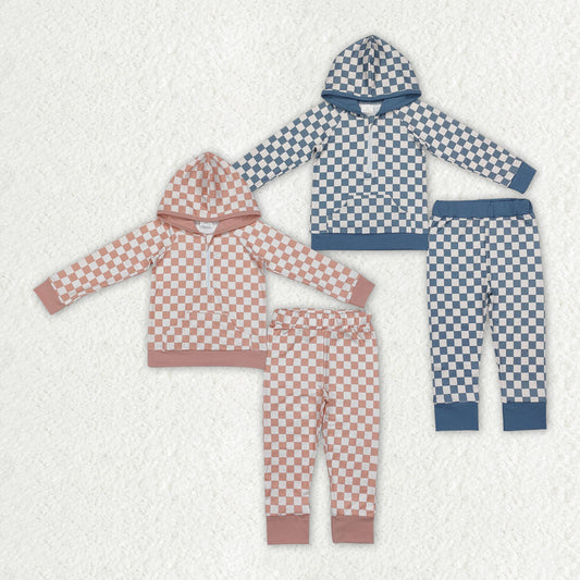 Kids Checkered Long Sleeve Matching Hoodie Set