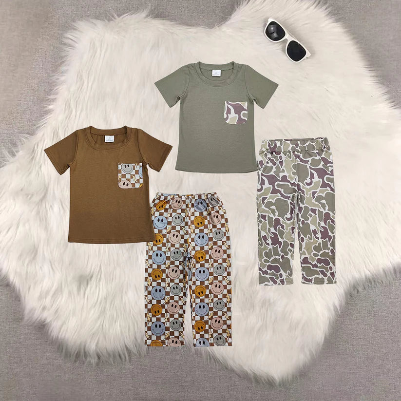 smile face khaki checkered baby boy clothes