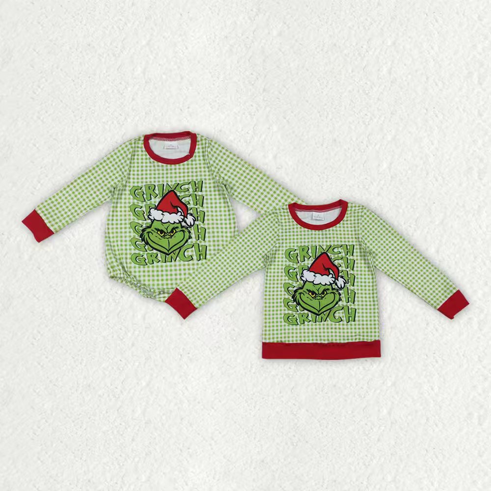 Christmas green face boys kids long sleeve top