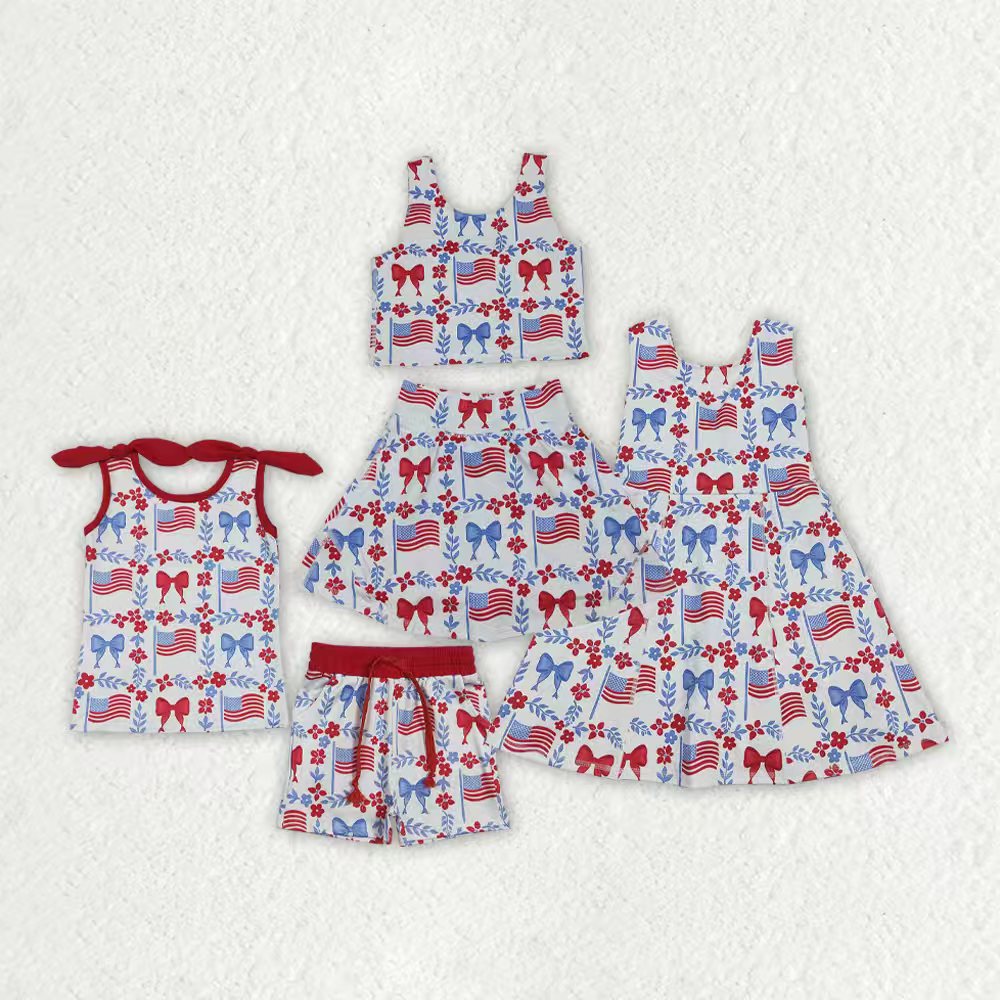 America flag design toddle baby girls active wear yoga skirt set