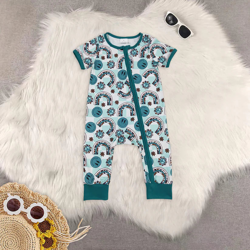 baby girls smile face one piece wide leg jumpsuit