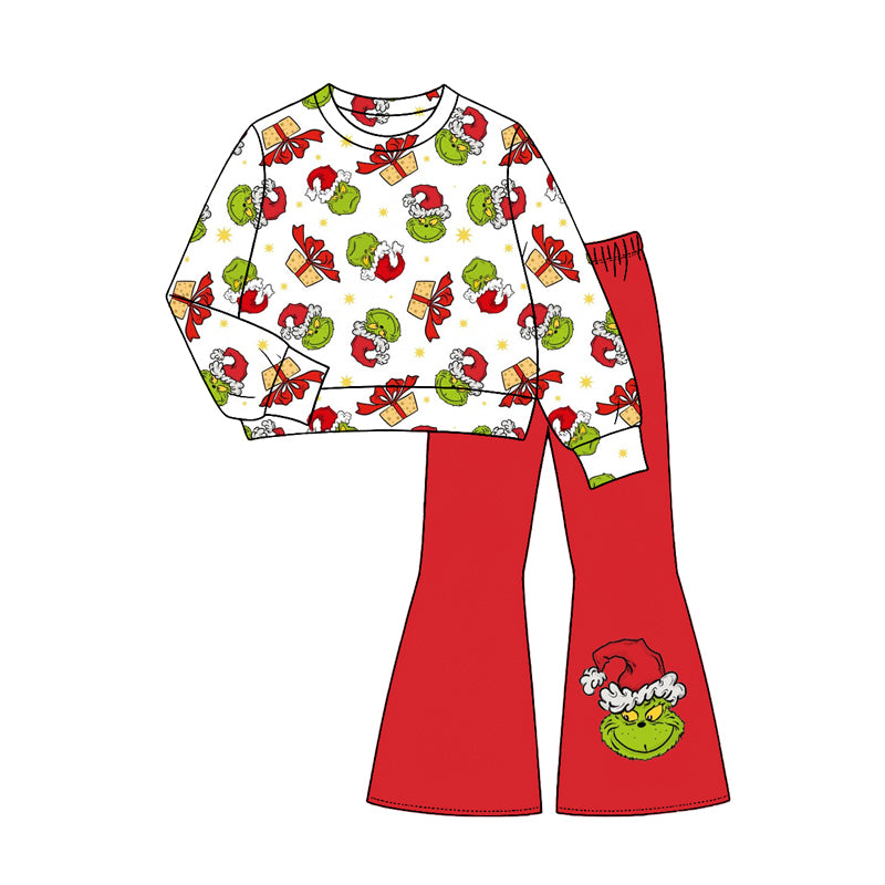 Toddle kids girl Christmas green face custom design long sleeve outfit