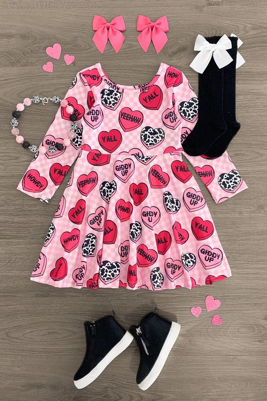 western howdy valentines day long sleeve dress