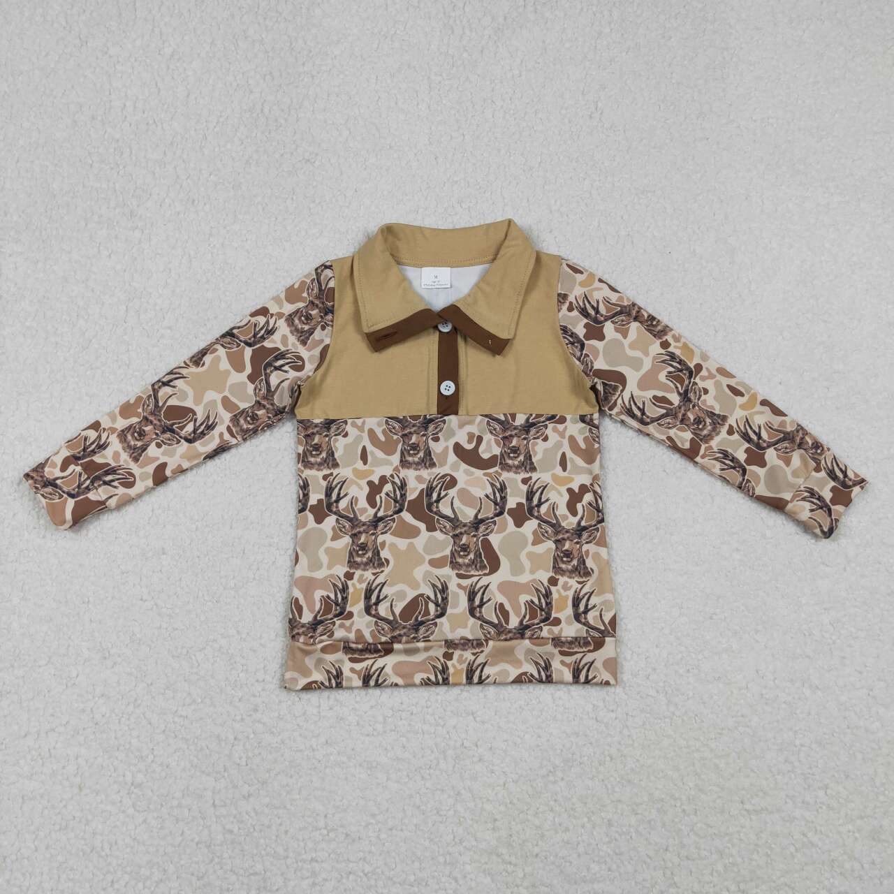 Baby boy deer camo long sleeve zip pullover top