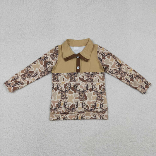 Baby boy deer camo long sleeve zip pullover top