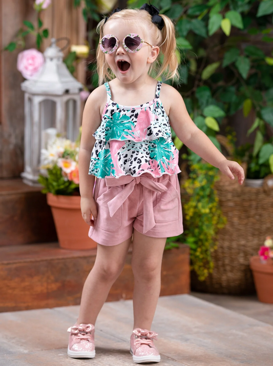 girls cheetah beach top pink cotton shorts outfit