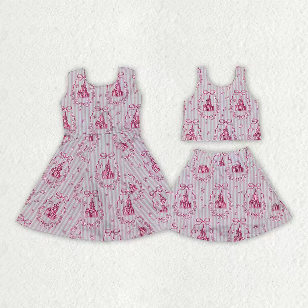 Pink castle tank top matching skorts girls summer active yoga outfit