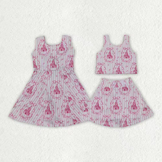 Pink castle tank top matching skorts girls summer active yoga outfit