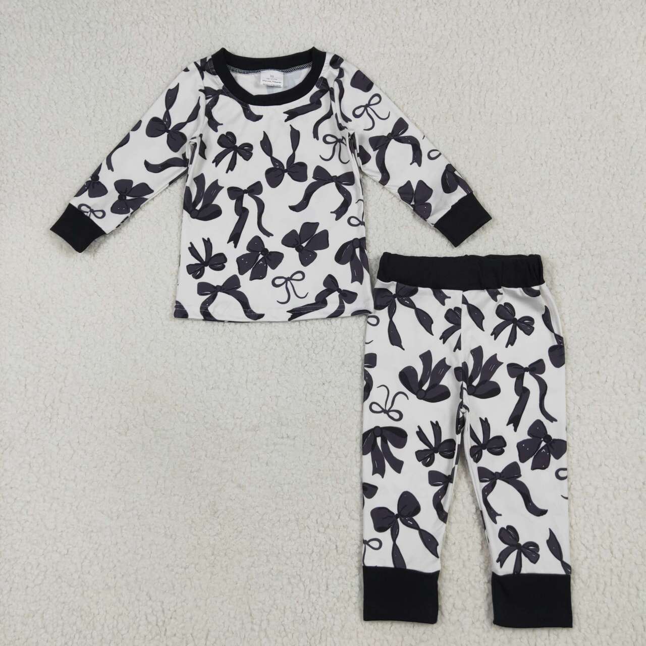 Black bow long sleeve pajama set outfit