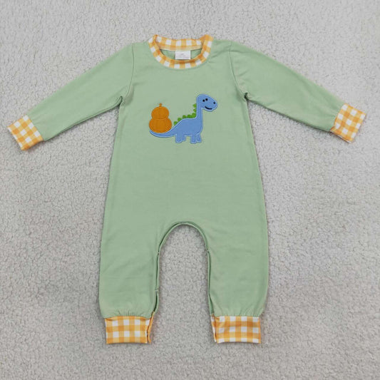 Toddle baby boy long sleeve embroidery pumpkin dinosaur romper