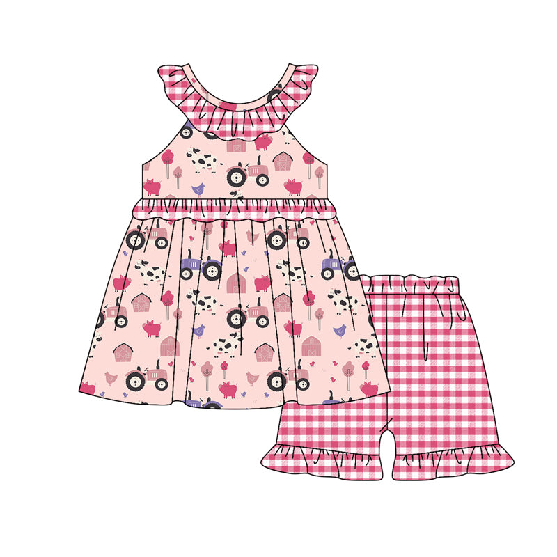 Farm animal top matching shorts girls summer outfit