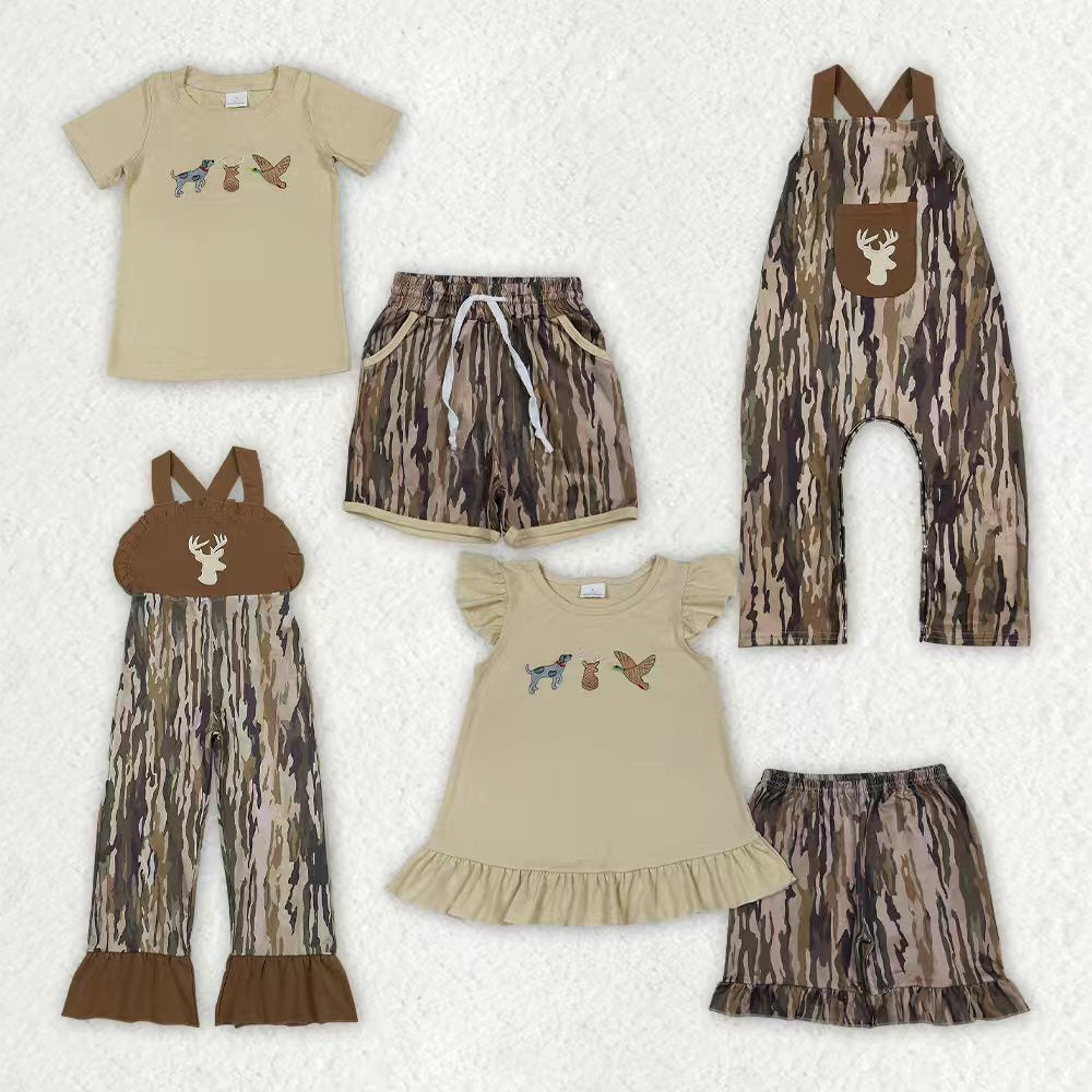 Embroidery Deer duck dog top matching shorts boy summer outfit