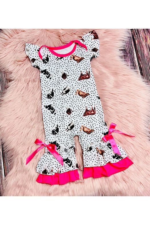 infant baby girls farm cow romper