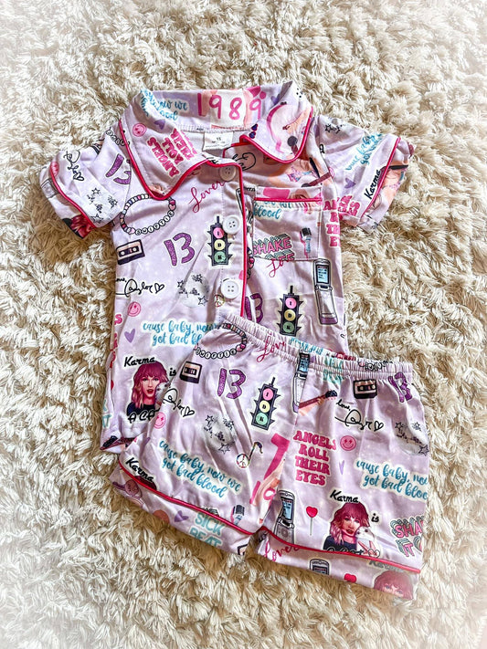 popular singer short sleeve button dowm pajama set