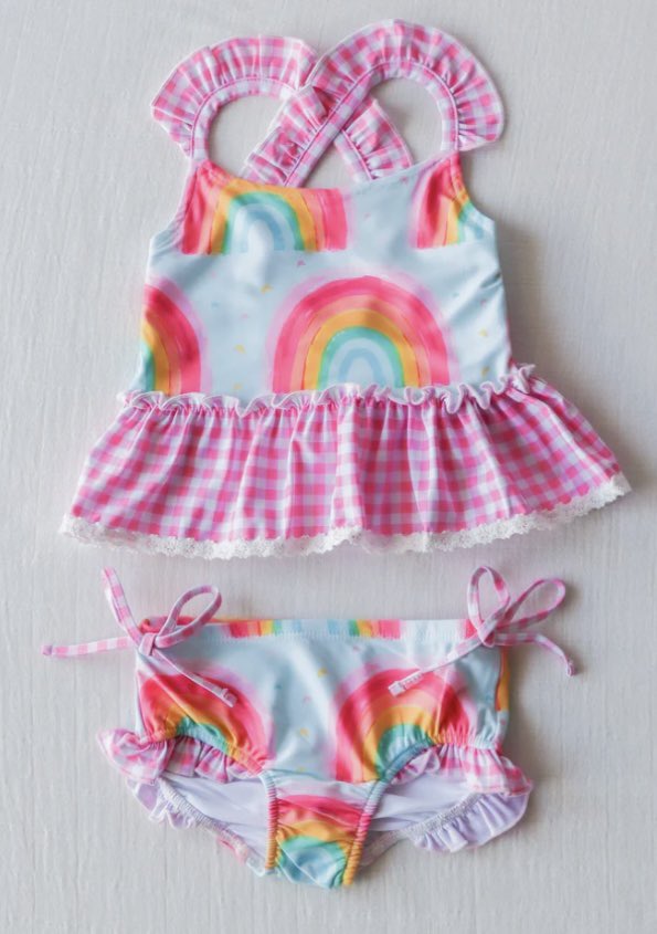 toddle girls custom rainbow two piece bathing suit