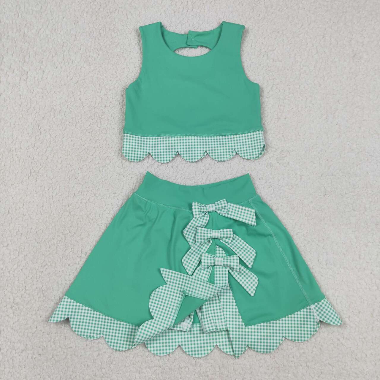 Green tank top matching skirt girls summer active wear yoga outfit