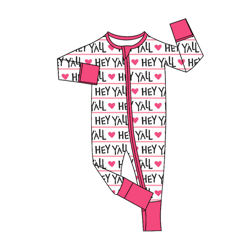 Valentines day design kids long sleeve zip romper