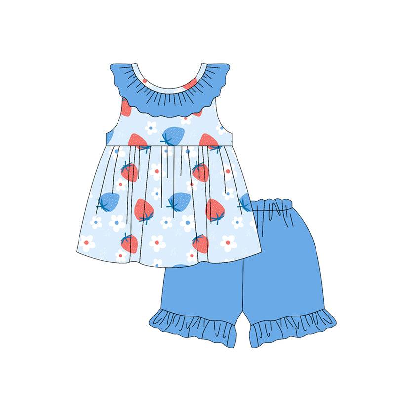 Strawbeery top matching shorts kids girl summer outfit
