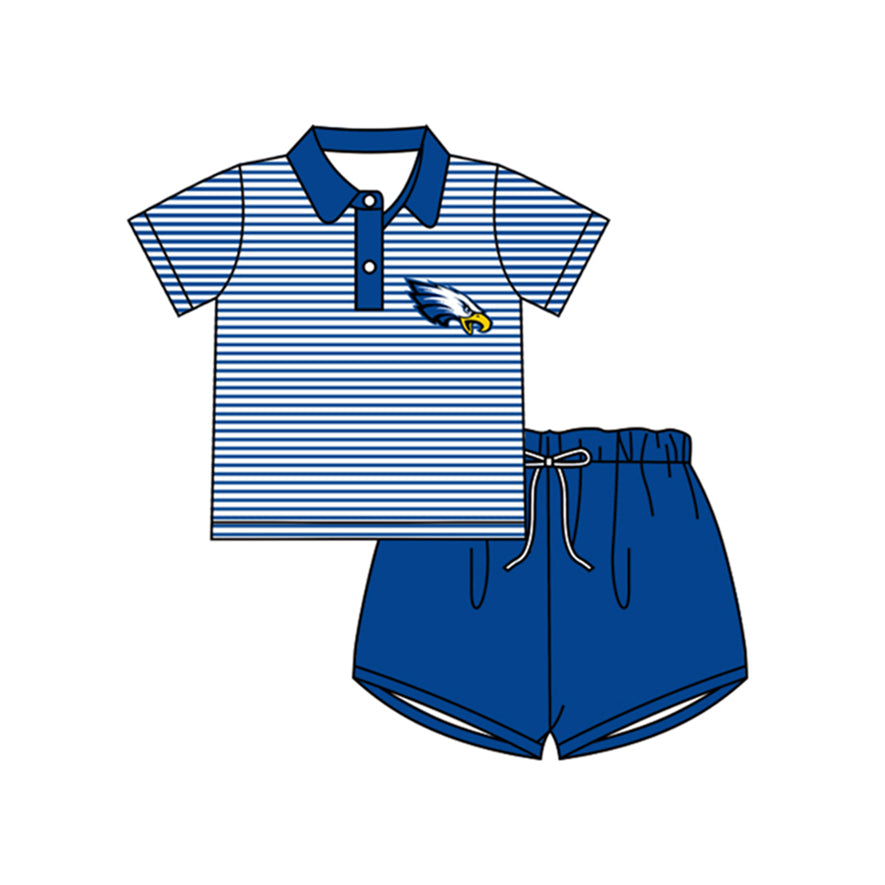 baby blue eagle design short sleeve outfit