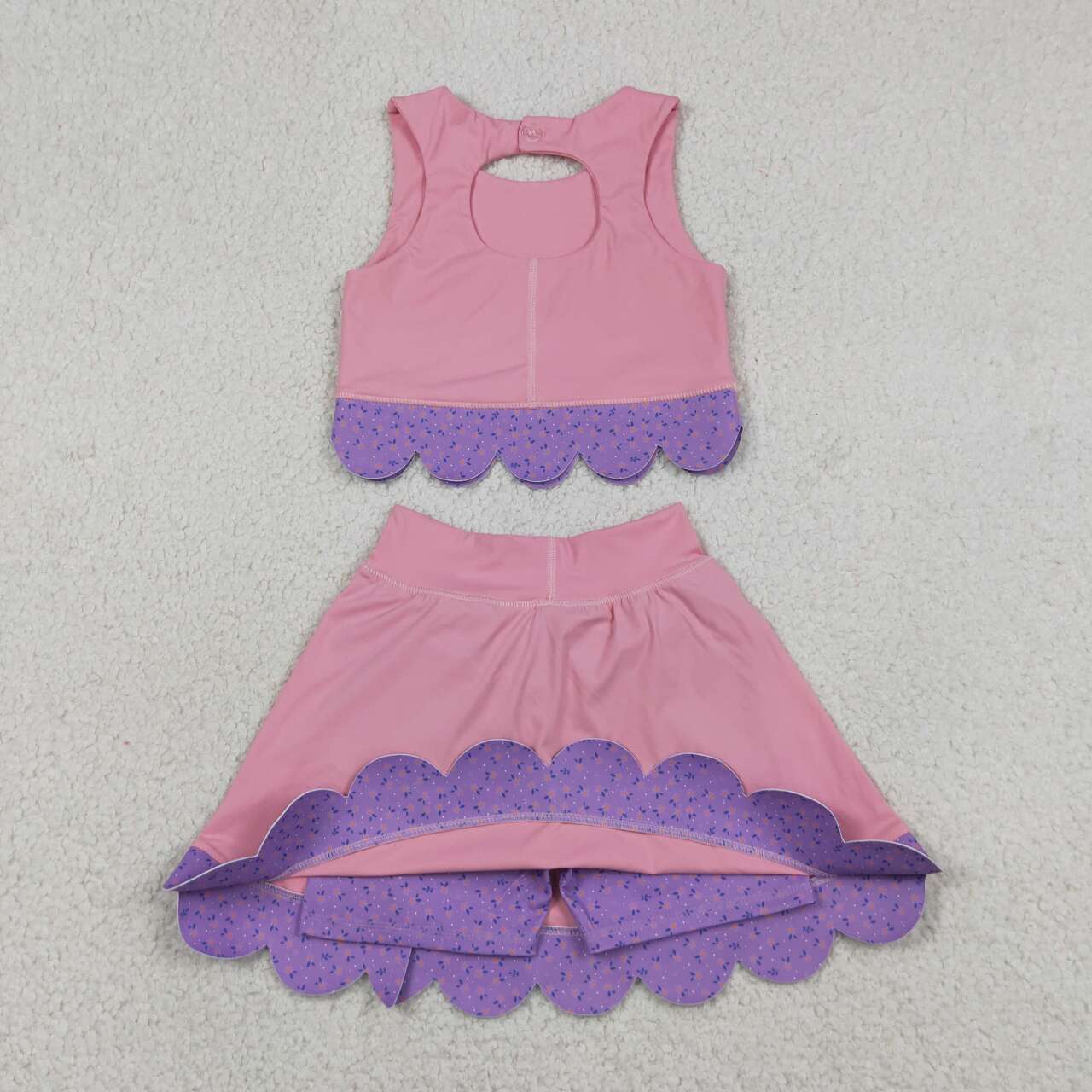 Pink crop top matching skirt girls summer active wear yoga outfit