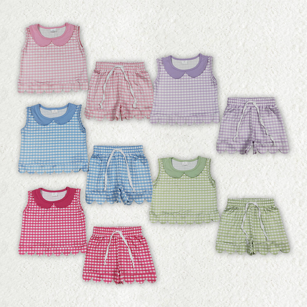 Lavender plaid top matching shorts girls summer outfit