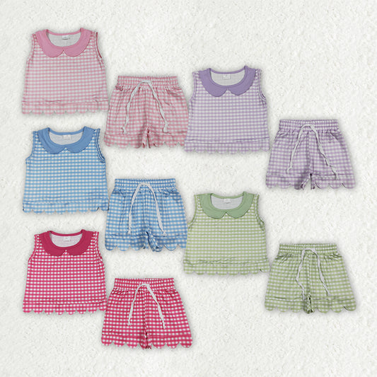 Lavender plaid top matching shorts girls summer outfit