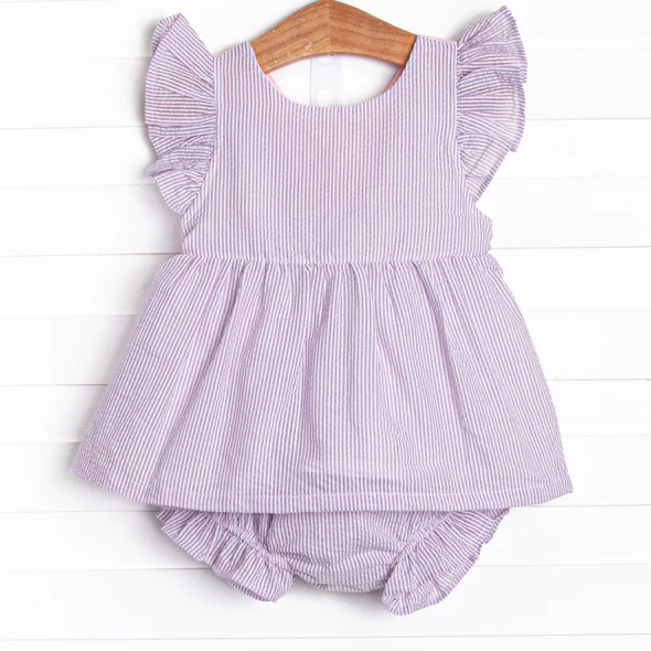 baby girl lavender stripes summer bummies set