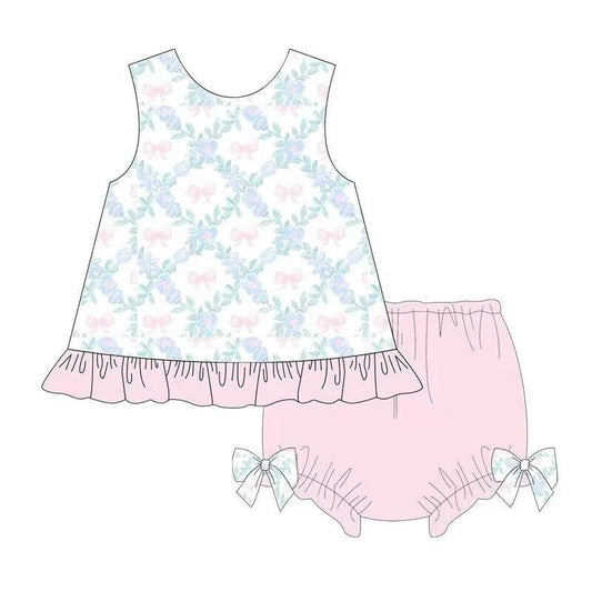 baby girl pink bow wholesale boutique bummies set