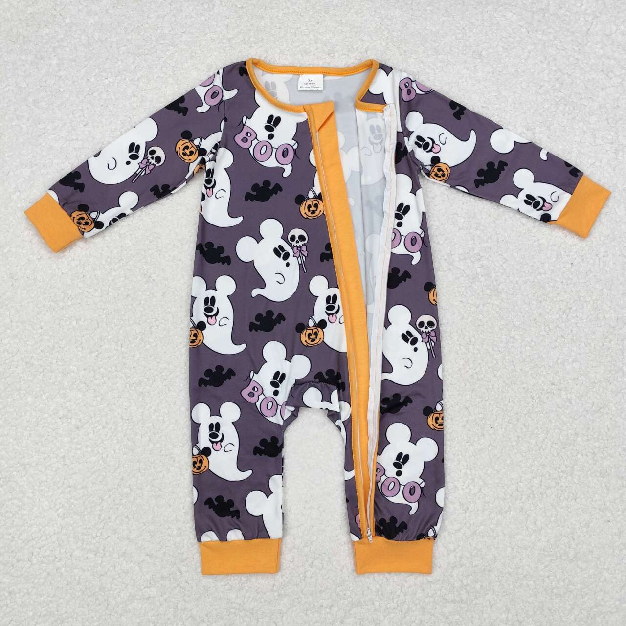 infant kids baby boy halloween ghost pumpkin zip romper