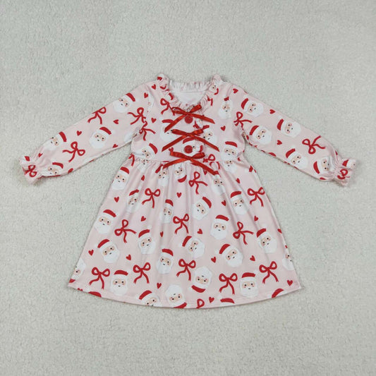 Christmas santa claus red bow girls long sleeve dress