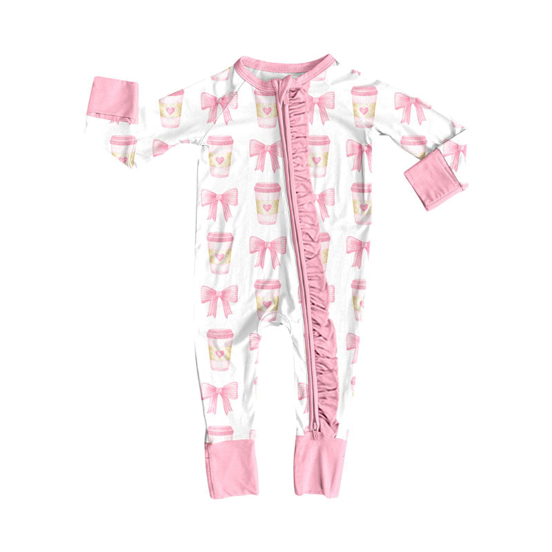 toddle baby pink bow long sleeve zip romper
