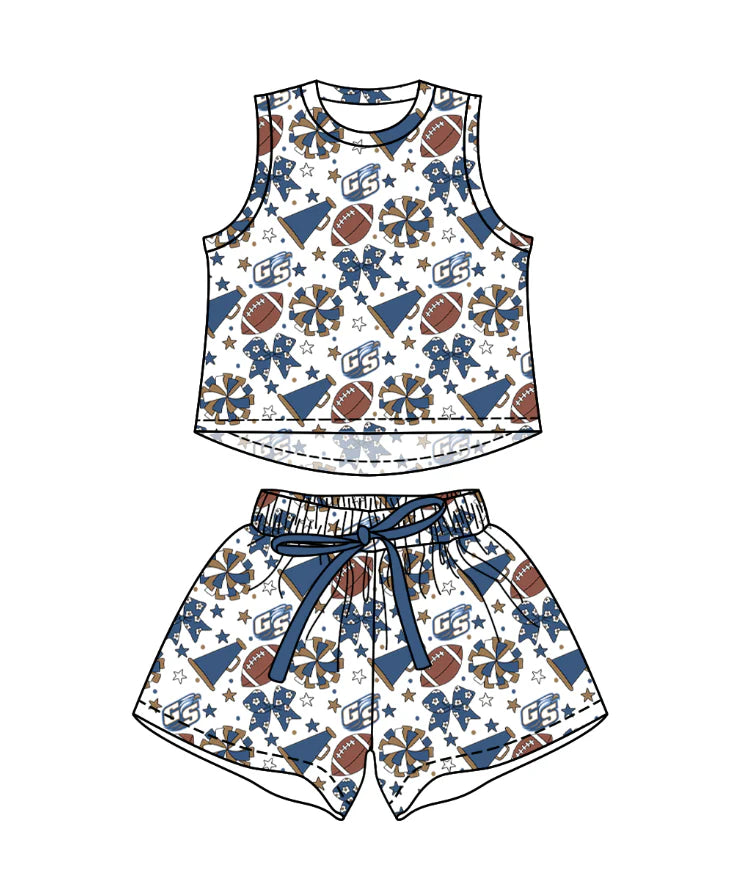 Toddle girls wholesale custom team design Baby Girls Stars Bows Vests Top Short Yoga Active Clothes Set