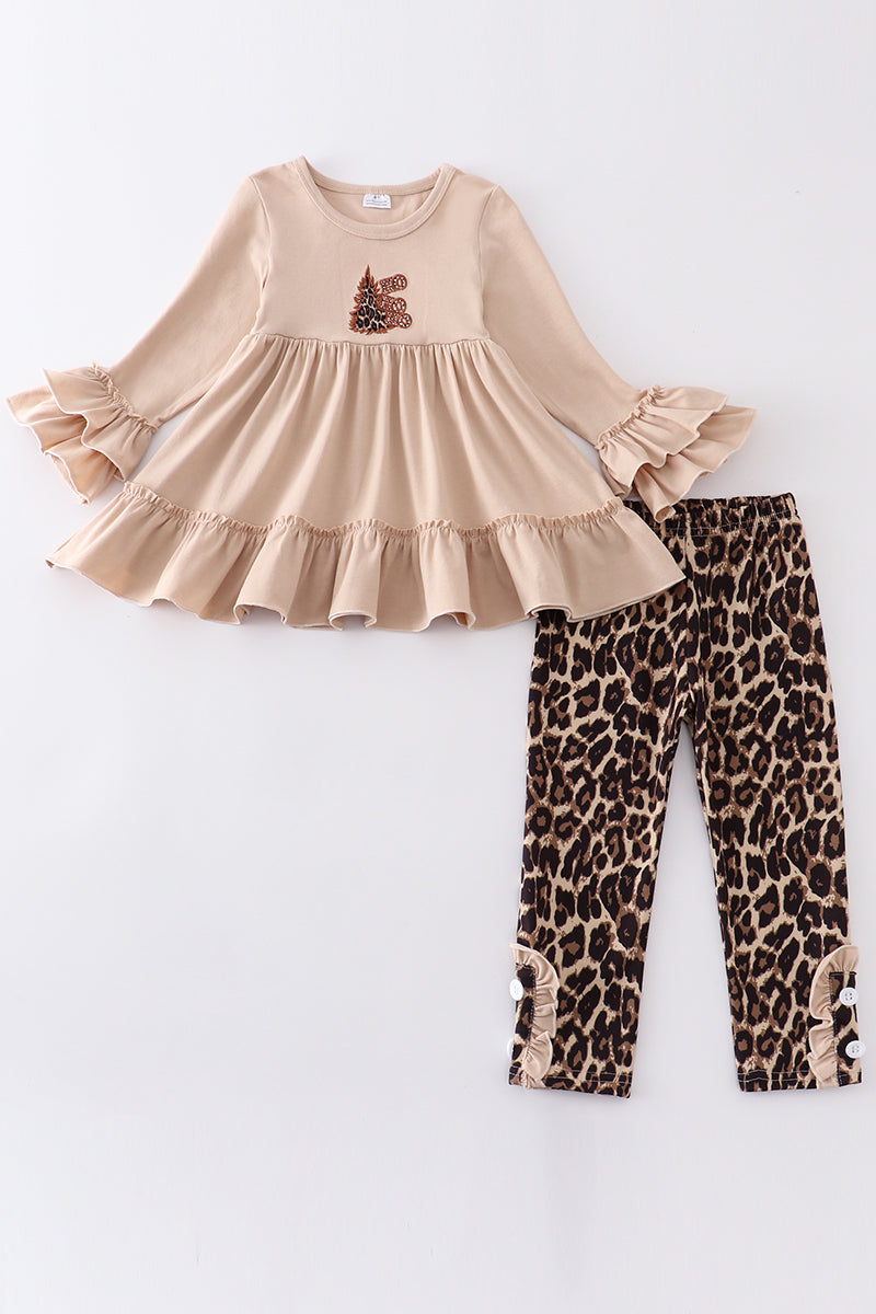 baby  girls Christmas cheetah tree hohoho boutique clothing set