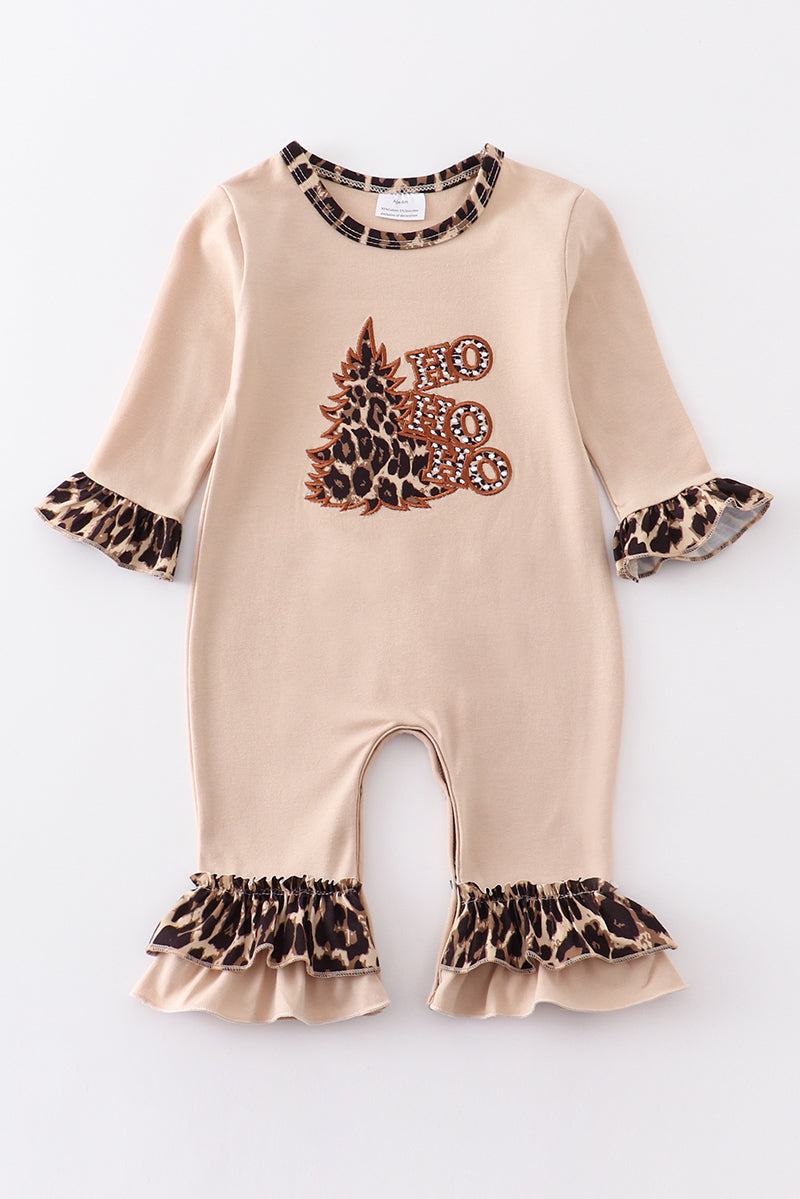 Christmas cheetah tree hohoho long sleeve fall winter romper