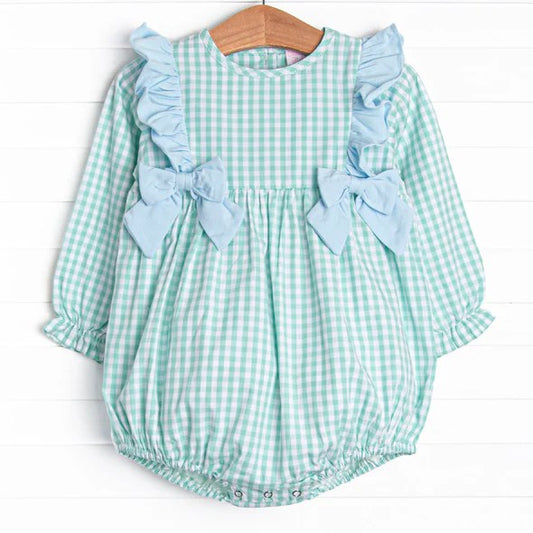 Toddle baby girls green plaid boutique romper