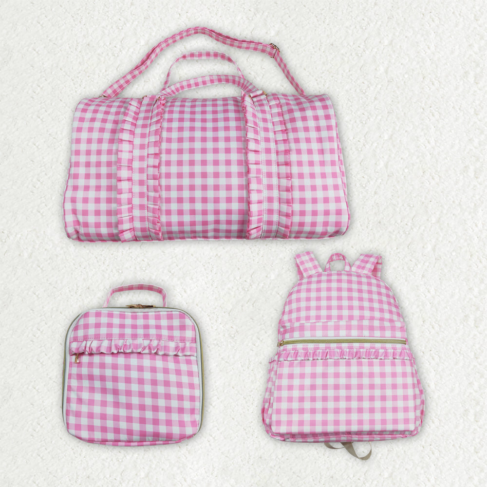 Pink plaid duffel bag sports bag