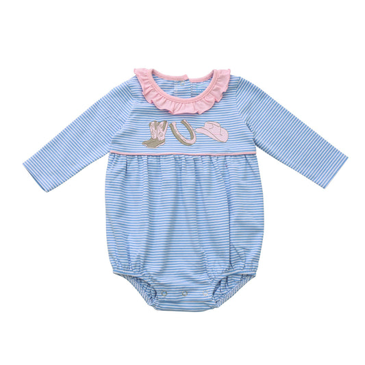 cowgirl western blue stripes romper