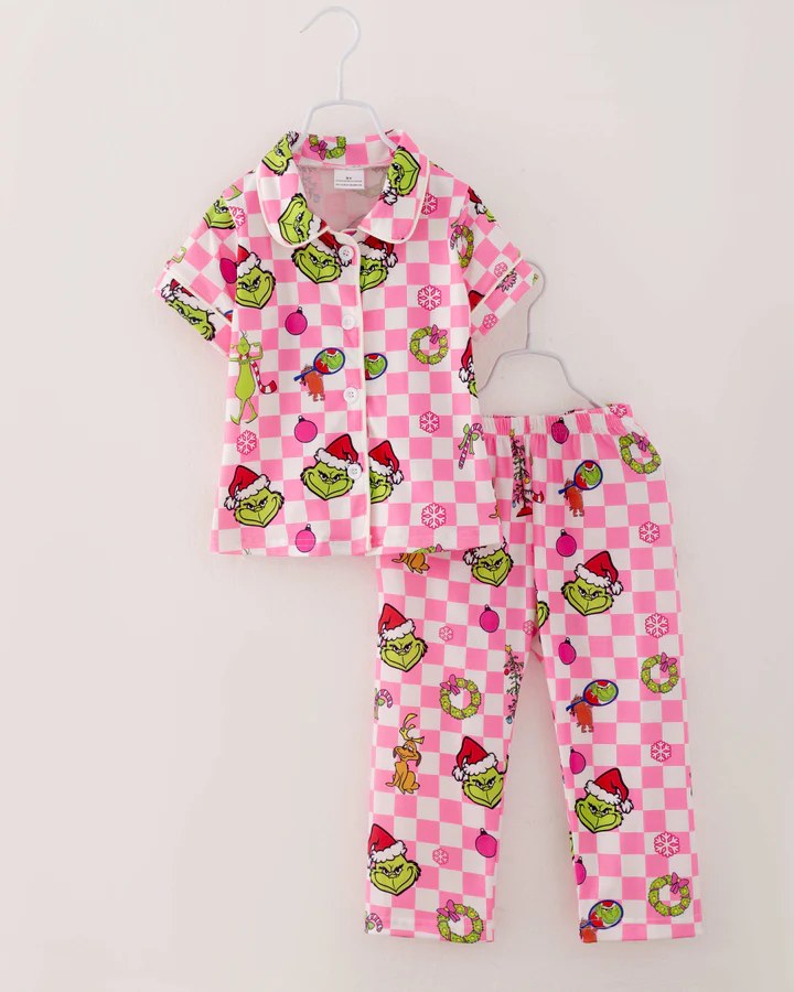 Christmas green face button down pajama set