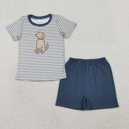 Embroidery Dog top matching shorts boy summer outfit
