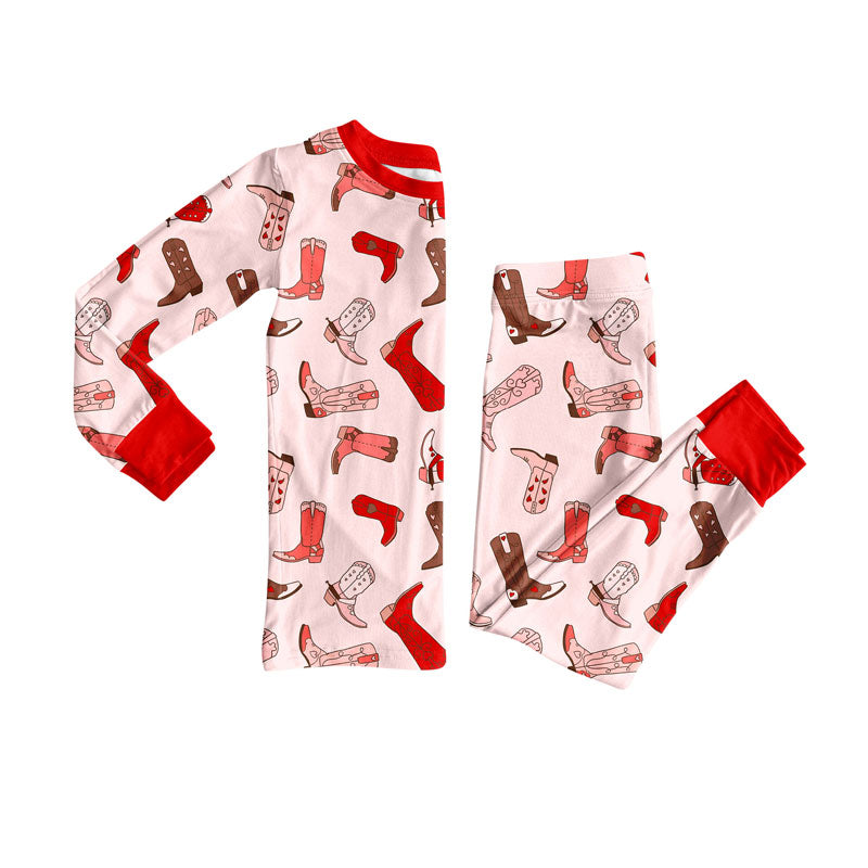 Western boots kids long sleeve pajama set wholesal factory price