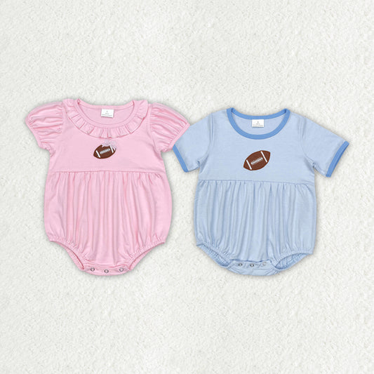 Sister brother stripes embroidery football romper