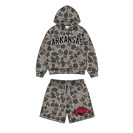 Custom team Arkansas hoodie top matching shorts boy summer outfit