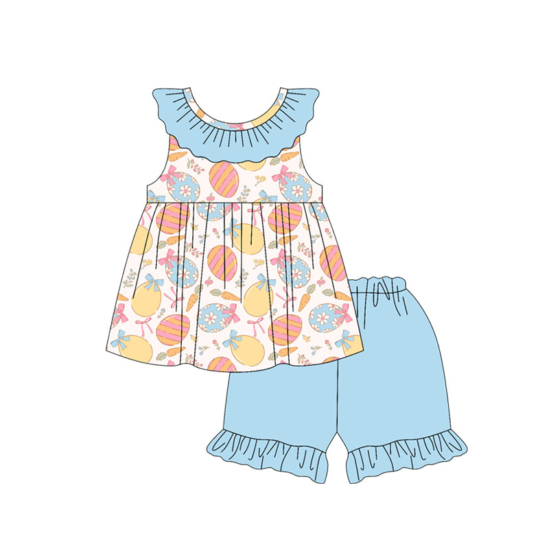 Easter eggs top matching shorts kids girl summer outfit
