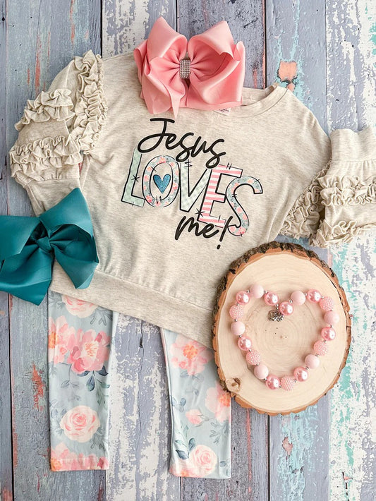 Jesus loves me baby girls clothing set