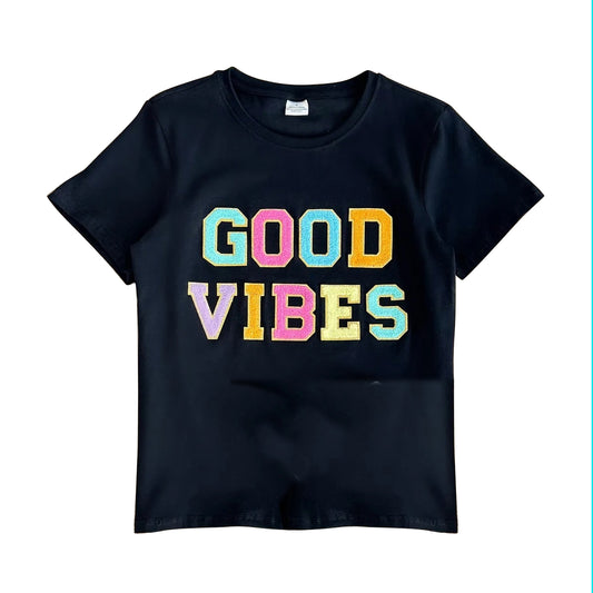 Adult good vibes short sleeve black shirt